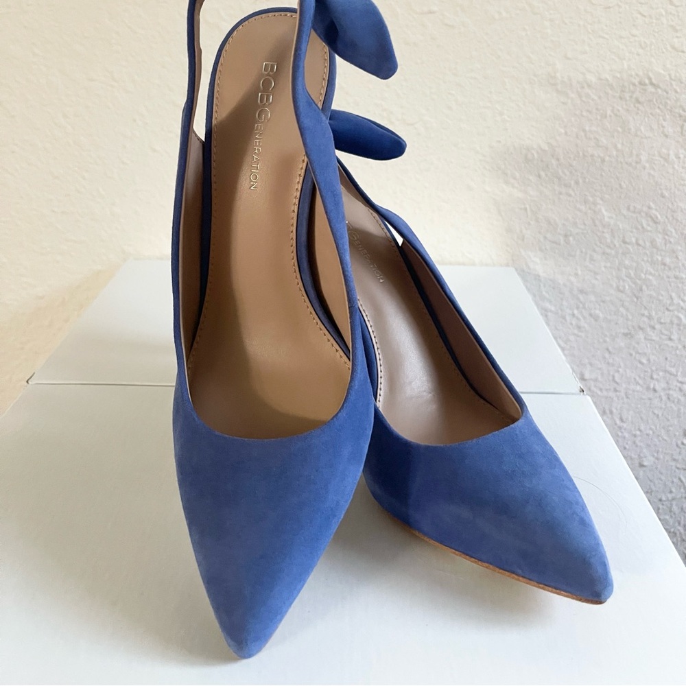 Shoes, heels , blue suede, size 7